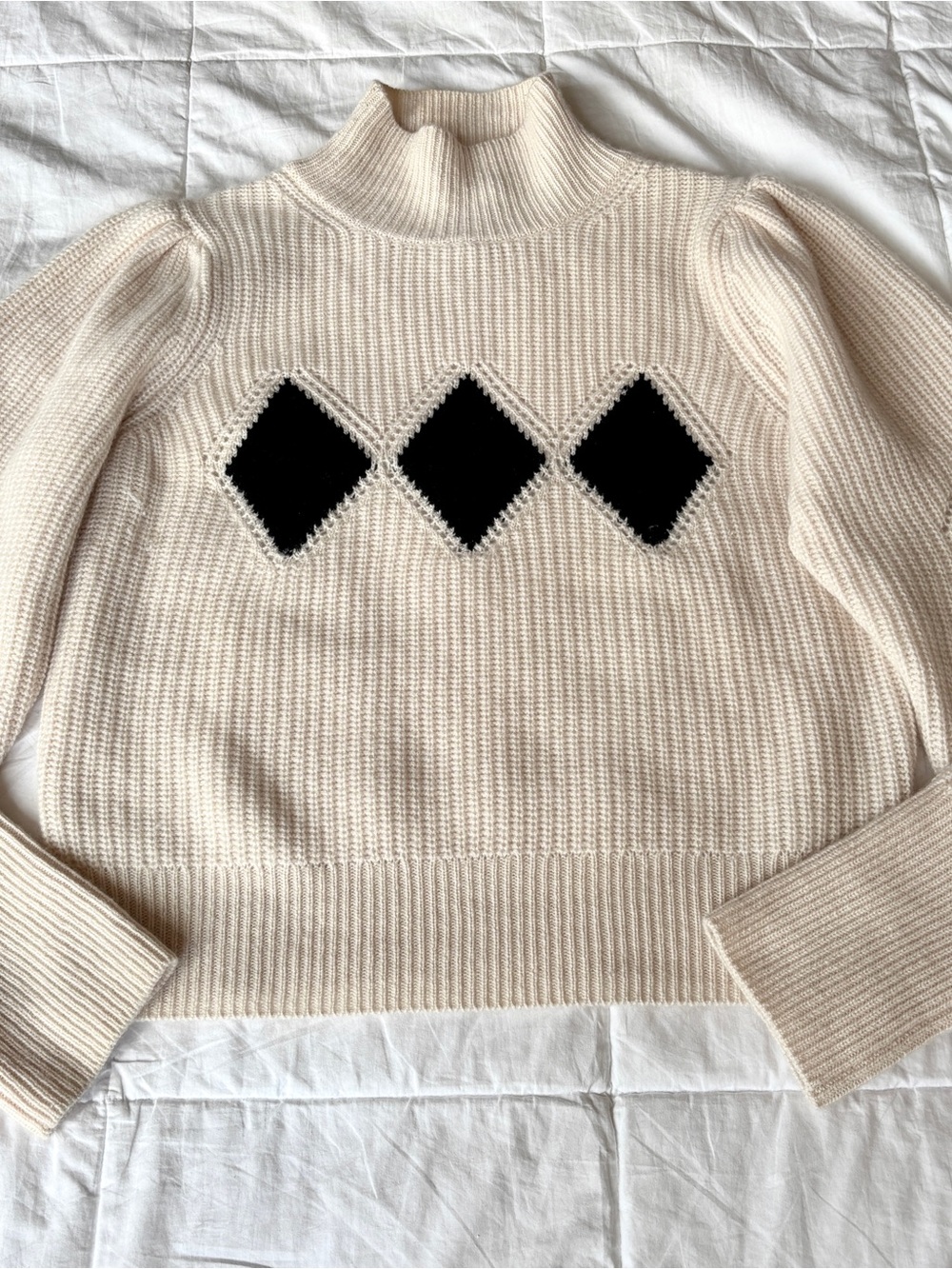 Reformation x Shrimps Diamond Turtleneck Cashmere Cream & Black Sweater - Large - Picture 3 of 11